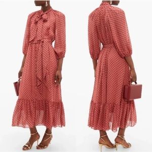 ZIMMERMANN Espionage Sheer Silk Tie Neck Belted Midi Dress in CREAM